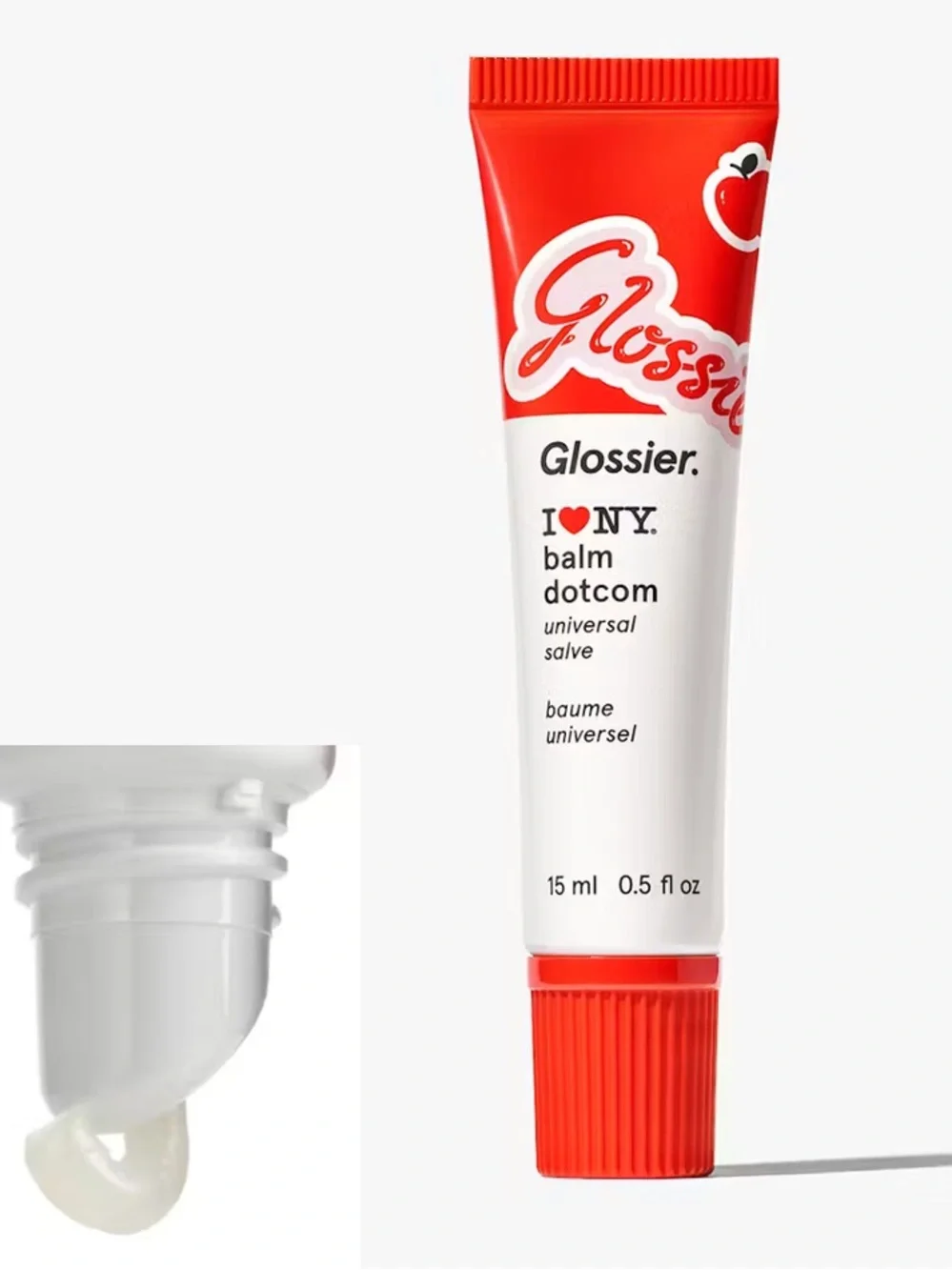 Glossier Balm Dotcom I ❤️ NY Lip Salve — Red & White Tube